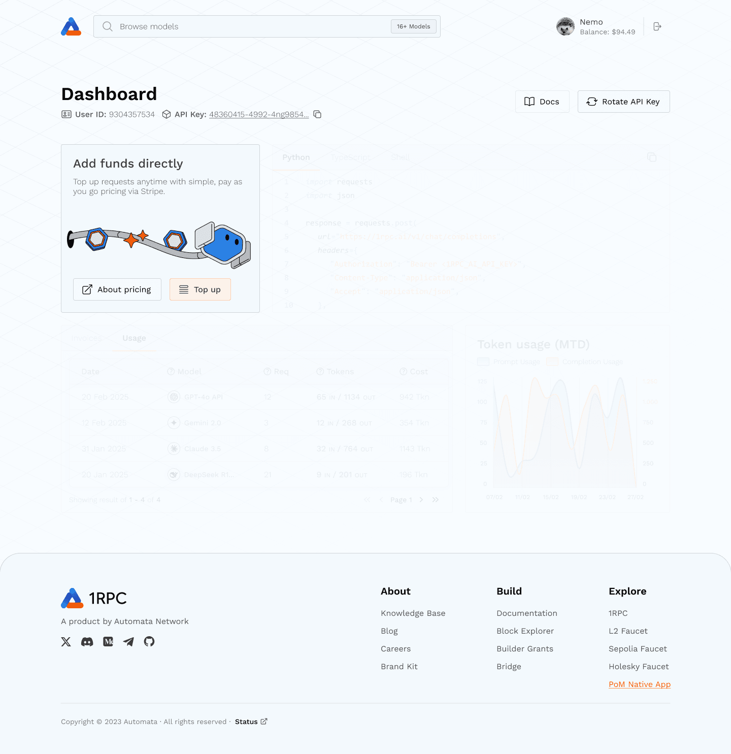 Billing top up dashboard