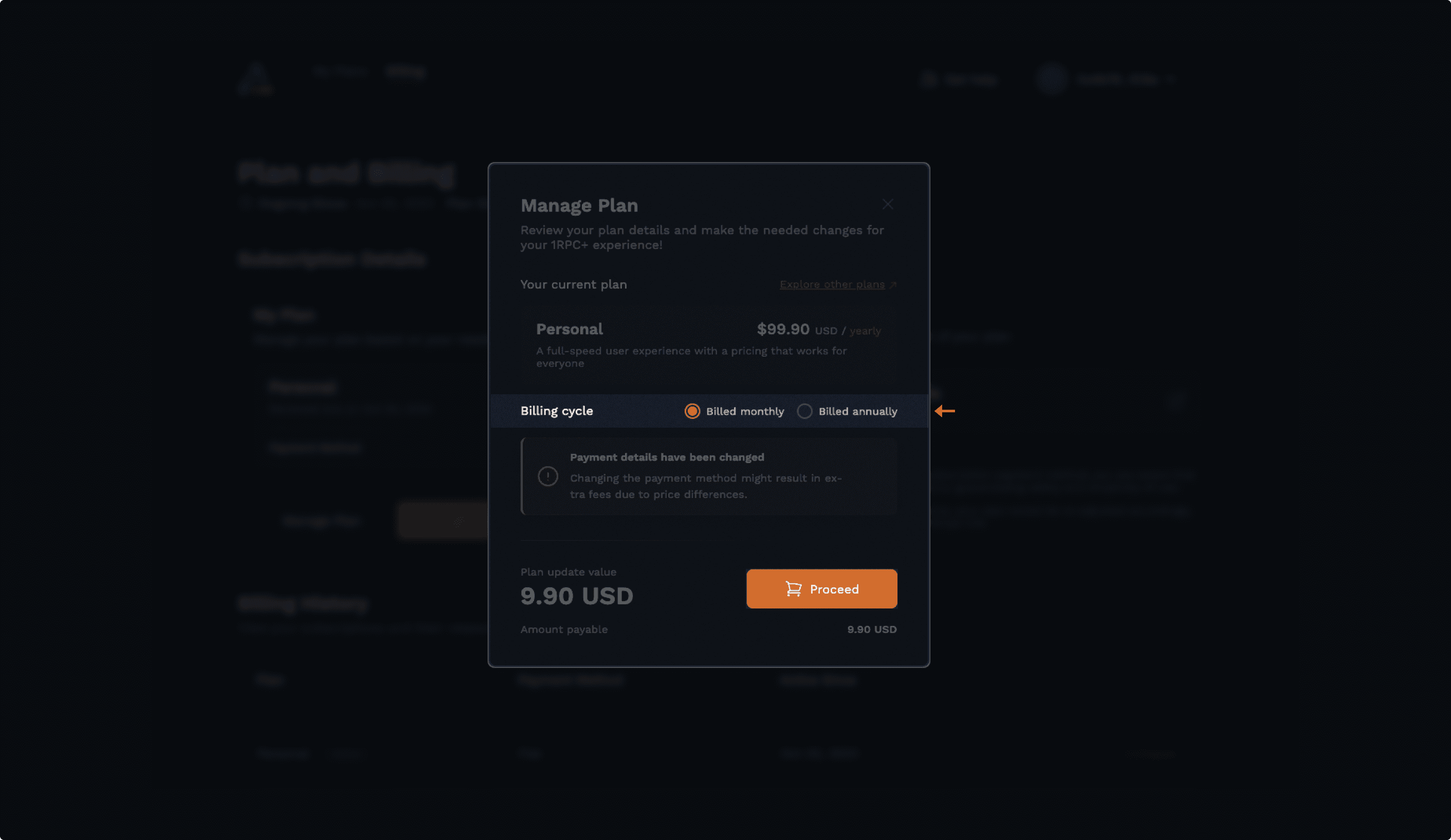Choose billing cycle