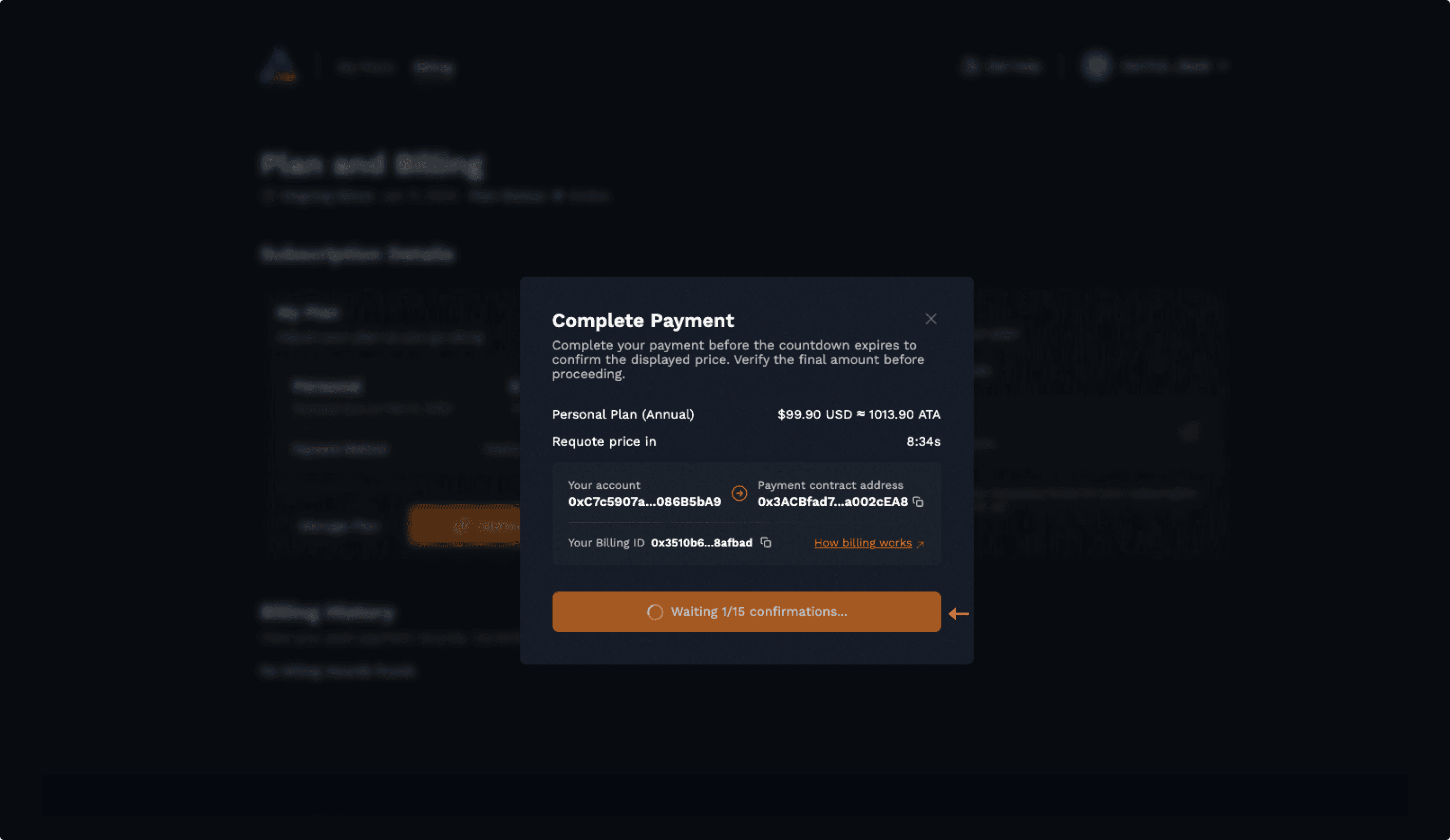 Payment confirmation
